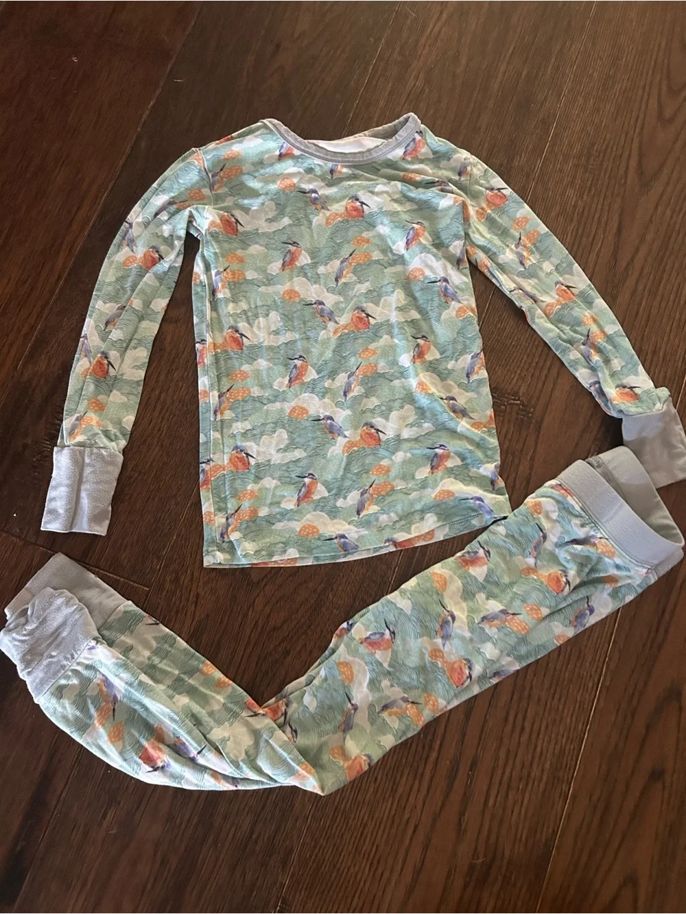 Kids Light Teal Bird Print Pajama Set